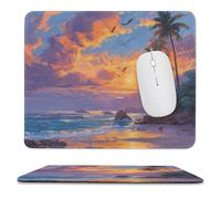 MSYKANIX Rustic Beautiful Summer Beach Soft Stitched Edge Mouse Pad,Realistic Oil Painting Coastal Palm Trees Animal Seagulls Sunset Non-Slip Mousepad for Office,Home 25x30 cm