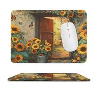 MSYKANIX Rustic Beautiful Sunflowers Non-Slip Mousepad,Realistic Watercolor Spring Garden Wildlife Butterflies Floral with Most Types of Mouse,Stitched Edges for Decoration 20x24 cm