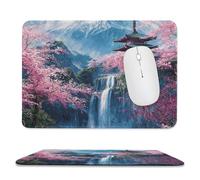 MSYKANIX Rustic Beautiful Waterfall Soft Stitched Edge Mouse Pad,Modern Colorful Japanese Landscape Floral Cherry Blossom Mount Fuji Non-Slip Mousepad for Office,Home 20x24 cm