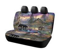 MSYKANIX Rustic Cabin Bear Car Cover Set for Rear Bench Seat with Polyester,Colorful Vintage Forest Wildlife Moose Deer Eagle Pine Trees Sunset Back Covers Universal