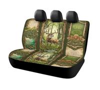 MSYKANIX Rustic Cabin Deer Car Rear Seat Covers Interior for Trucks SUV,Beautiful Colorful Spring Forest Plant Hunting Theme Animal Moose Fish Automotive Accessories