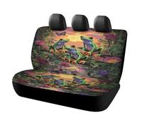 MSYKANIX Rustic Cartoon Frog Car Rear Seat Covers Interior for Trucks SUV,Abstract Colorful Tropical Jungle Floral Lotus Wildlife Butterflies Automotive Accessories