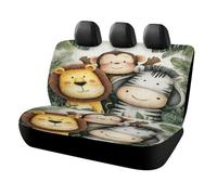 MSYKANIX Rustic Cartoon Lion Car Cover Set for Rear Bench Seat with Polyester,Funny Cute Tropical Jungle Green Leaves Wildlife Zebra Monkey Back Covers Universal