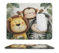 MSYKANIX Rustic Cartoon Lion Non-Slip Mousepad,Funny Cute Tropical Jungle Green Leaves Wildlife Zebra Monkey with Most Types of Mouse,Stitched Edges for Decoration 25x30 cm