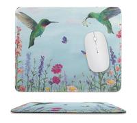 MSYKANIX Rustic Colorful Animal Hummingbird Non-Slip Mousepad,Cute Beautiful Spring Flower Wildlife Birds Butterflies with Most Types of Mouse,Stitched Edges for Decoration 9.8x11.8 In