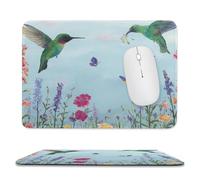 MSYKANIX Rustic Colorful Animal Hummingbird Non-Slip Mousepad,Cute Beautiful Spring Flower Wildlife Birds Butterflies with Most Types of Mouse,Stitched Edges for Decoration 7.9x9.4 In