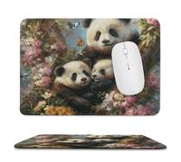 MSYKANIX Rustic Colorful Animal Pandas Non-Slip Mousepad,Realistic Cute Spring Forest Tree Wildflower Butterflies Panda with Most Types of Mouse,Stitched Edges for Decoration 20x24 cm