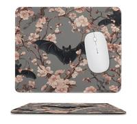 MSYKANIX Rustic Colorful Bat Soft Stitched Edge Mouse Pad,Vintage Abstract Wildlife Bats Japanese Pink Floral Cherry Blossom Non-Slip Mousepad for Office,Home 25x30 cm