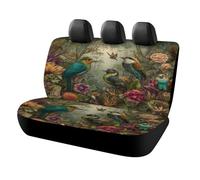 MSYKANIX Rustic Colorful Bird Car Cover Set for Rear Bench Seat with Polyester,Cute Realistic Tropical Jungle Wildlife Birds Botanical Flower Back Covers Universal