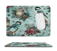 MSYKANIX Rustic Colorful Bird Soft Stitched Edge Mouse Pad,Cute Vintage Christmas Theme Plant Pine Leaf Pinecone Floral Birds Non-Slip Mousepad for Office,Home 20x24 cm
