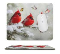 MSYKANIX Rustic Colorful Bird Soft Stitched Edge Mouse Pad,Realistic Cute Winter Forest Snow Pine Trees Red Birds Butterfly Non-Slip Mousepad for Office,Home 25x30 cm