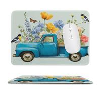 MSYKANIX Rustic Colorful Blue Truck Soft Stitched Edge Mouse Pad,Modern Vintage Spring Garden Plant Floral Wildlife Butterfly Birds Non-Slip Mousepad for Office,Home 7.9x9.4 Inch