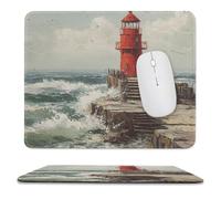 MSYKANIX Rustic Colorful Coastal Lighthouse Soft Stitched Edge Mouse Pad,Realistic Watercolor Oil Painting Nautical Lighthouse Ocean Waves Non-Slip Mousepad for Office,Home 25x30 cm