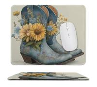 MSYKANIX Rustic Colorful Cowboy Boot Soft Stitched Edge Mouse Pad,Realistic Abstract Plant Floral Sunflowers Dragonfly Bird Non-Slip Mousepad for Office,Home 25x30 cm