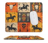 MSYKANIX Rustic Colorful Cowboy Soft Stitched Edge Mouse Pad,Abstract Vintage Boho Mid Century Western Cowboy Cow Skull Non-Slip Mousepad for Office,Home 25x30 cm