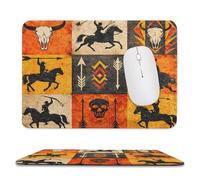 MSYKANIX Rustic Colorful Cowboy Soft Stitched Edge Mouse Pad,Abstract Vintage Boho Mid Century Western Cowboy Cow Skull Non-Slip Mousepad for Office,Home 20x24 cm