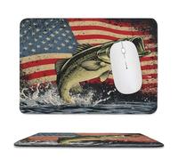 MSYKANIX Rustic Colorful Fish Soft Stitched Edge Mouse Pad,Vintage Modern Hunting Theme Cabin Fishing American Flag Non-Slip Mousepad for Office,Home 20x24 cm