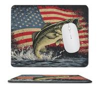 MSYKANIX Rustic Colorful Fish Soft Stitched Edge Mouse Pad,Vintage Modern Hunting Theme Cabin Fishing American Flag Non-Slip Mousepad for Office,Home 25x30 cm
