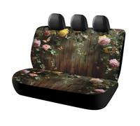 MSYKANIX Rustic Colorful Floral Rose Car Cover Set for Rear Bench Seat with Polyester,Realistic Farmhouse Wooden Board Beautiful Spring Roses Butterflies Back Covers Universal