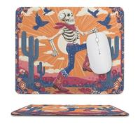 MSYKANIX Rustic Colorful Gothic Skull Non-Slip Mousepad,Abstract Vintage Western Cowboy Skeleton Cactus Floral Daisy Birds with Most Types of Mouse,Stitched Edges for Decoration 25x30 cm