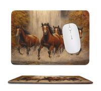 MSYKANIX Rustic Colorful Horse Soft Stitched Edge Mouse Pad,Realistic Oil Painting Autumn Forest Maple Leaves Waterfall Horses Non-Slip Mousepad for Office,Home 20x24 cm
