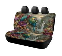 MSYKANIX Rustic Colorful Parrot Car Cover Set for Rear Bench Seat with Polyester,Vintage Beautiful Tropical Jungle Waterfall Wildlife Bird Plant Floral Back Covers Universal
