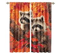 MSYKANIX Rustic Colorful Raccoon Blackout Curtains,Modern Realistic Autumn Forest Beautiful Maple Leaf Wildlife Red Panda Rod Pocket Window Drapes for Living Room 2 Panels,Each 70Wx160L cm