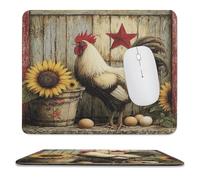 MSYKANIX Rustic Colorful Rooster Non-Slip Mousepad,Western Wooden Board Farmhouse Texas Star Eggs Floral Sunflowers with Most Types of Mouse,Stitched Edges for Decoration 25x30 cm