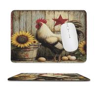 MSYKANIX Rustic Colorful Rooster Soft Stitched Edge Mouse Pad,Western Wooden Board Farmhouse Texas Star Eggs Floral Sunflowers Non-Slip Mousepad for Office,Home 20x24 cm