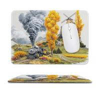 MSYKANIX Rustic Colorful Steam Train Soft Stitched Edge Mouse Pad,Beautiful Vintage Autumn Forest Windmill Antique Railway Train Non-Slip Mousepad for Office,Home