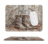 MSYKANIX Rustic Colorful Texas Star Horseshoe Non-Slip Mousepad,Vintage Wooden Board American Western Cowboy Boots Hat with Most Types of Mouse,Stitched Edges for Decoration 20x24 cm