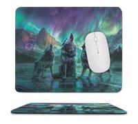 MSYKANIX Rustic Colorful Wolf Soft Stitched Edge Mouse Pad,Beautiful Realistic Aurora Borealis Forest Pine Tree Howling Wolves Non-Slip Mousepad for Office,Home 25x30 cm