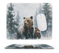 MSYKANIX Rustic Cute Bear Non-Slip Mousepad,Realistic Colorful Oil Painting Winter Forest Snow Mountain Pine Tree with Most Types of Mouse,Stitched Edges for Decoration 25x30 cm