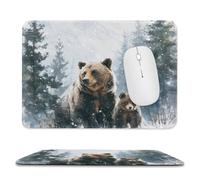 MSYKANIX Rustic Cute Bear Soft Stitched Edge Mouse Pad,Realistic Colorful Oil Painting Winter Forest Snow Mountain Pine Tree Non-Slip Mousepad for Office,Home 20x24 cm