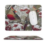 MSYKANIX Rustic Cute Bird Non-Slip Mousepad,Realistic Colorful Winter Forest Snow Pine Trees Red Birds with Most Types of Mouse,Stitched Edges for Decoration 20x24 cm