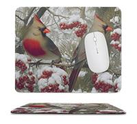MSYKANIX Rustic Cute Bird Soft Stitched Edge Mouse Pad,Realistic Colorful Winter Forest Snow Pine Trees Red Birds Non-Slip Mousepad for Office,Home 25x30 cm