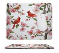 MSYKANIX Rustic Cute Bird Soft Stitched Edge Mouse Pad,Realistic Watercolor Spring Garden Japanese Pink Floral Cherry Blossom Non-Slip Mousepad for Office,Home 25x30 cm