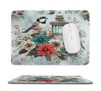 MSYKANIX Rustic Cute Bird Soft Stitched Edge Mouse Pad,Vintage Colorful Christmas Theme Plant Pine Leaf Pinecone Flower Birds Non-Slip Mousepad for Office,Home 20x24 cm