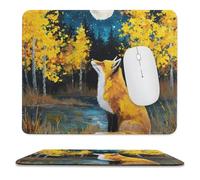 MSYKANIX Rustic Cute Fox Non-Slip Mousepad,Realistic Watercolor Oil Painting Autumn Forest Maple Leaf Full Moon with Most Types of Mouse,Stitched Edges for Decoration 9.8x11.8 Inch
