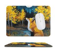 MSYKANIX Rustic Cute Fox Non-Slip Mousepad,Realistic Watercolor Oil Painting Autumn Forest Maple Leaf Full Moon with Most Types of Mouse,Stitched Edges for Decoration 7.9x9.4 Inch