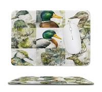 MSYKANIX Rustic Cute Mallard Duck Non-Slip Mousepad,Modern Watercolor Hunting Theme Cabin Wildlife Deer Moose with Most Types of Mouse,Stitched Edges for Decoration 20x24 cm