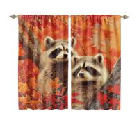 MSYKANIX Rustic Cute Raccoon Blackout Curtains,Realistic Colorful Autumn Forest Beautiful Maple Leaf Animal Red Panda Rod Pocket Window Drapes for Living Room 2 Panels,Each 91.5Wx160L cm