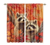 MSYKANIX Rustic Cute Raccoon Blackout Curtains,Realistic Colorful Autumn Forest Beautiful Maple Leaf Animal Red Panda Rod Pocket Window Drapes for Living Room 2 Panels,Each 53.5Wx114L cm