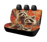 MSYKANIX Rustic Cute Raccoon Car Cover Set for Rear Bench Seat with Polyester,Realistic Colorful Autumn Forest Beautiful Maple Leaf Animal Red Panda Back Covers Universal