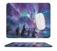 MSYKANIX Rustic Fantasy Penguin Soft Stitched Edge Mouse Pad,Colorful Beautiful Aurora Borealis Mountain Wildlife Penguins Non-Slip Mousepad for Office,Home 25x30 cm