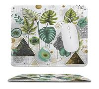 MSYKANIX Rustic Geometric Botanical Non-Slip Mousepad,Abstract Modern Colorful Mid Century Tropical Jungle Palm Leaves with Most Types of Mouse,Stitched Edges for Decoration 25x30 cm