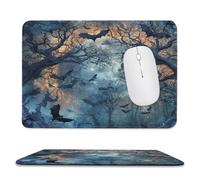 MSYKANIX Rustic Gothic Bat Non-Slip Mousepad,Colorful Abstract Halloween Forest Night Tree Animal Bats Full Moon with Most Types of Mouse,Stitched Edges for Decoration 20x24 cm