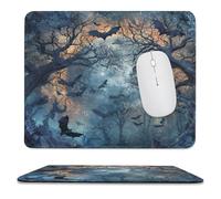 MSYKANIX Rustic Gothic Bat Soft Stitched Edge Mouse Pad,Colorful Abstract Halloween Forest Night Tree Animal Bats Full Moon Non-Slip Mousepad for Office,Home 25x30 cm