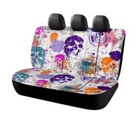 MSYKANIX Rustic Graffiti Gothic Skull Car Cover Set for Rear Bench Seat with Polyester,Colorful Watercolor Wooden Board Paint Splatter Style Skeleton Back Covers Universal