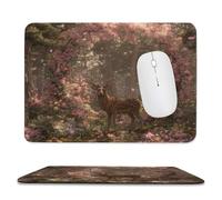 MSYKANIX Rustic Modern Deer Non-Slip Mousepad,Fantasy Beautiful Spring Forest Tree Plant Flower Cherry Blossom Moose with Most Types of Mouse,Stitched Edges for Decoration 7.9x9.4 Inch